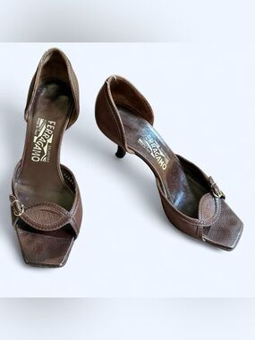 ✨ Vintage Salvatore Ferragamo Brown Leather Heels (Size 6.5 B)